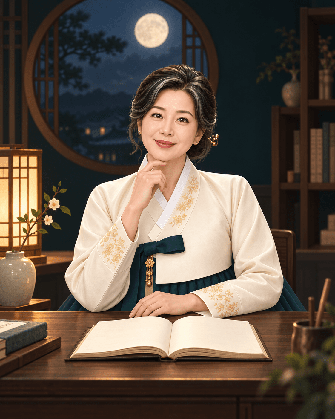 달빛 드는 서재에서 책을 펼친 AI 가상 해설자 월담 선생